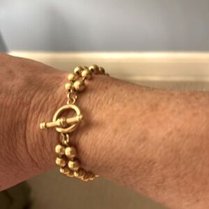 Mooncut gold bead double chain bracelet
